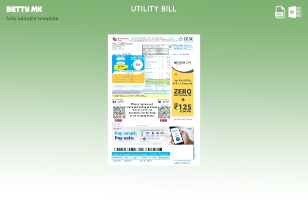 Модерен стил Indi CESC Limited шаблон за верзија на текстуална сметка за комунал